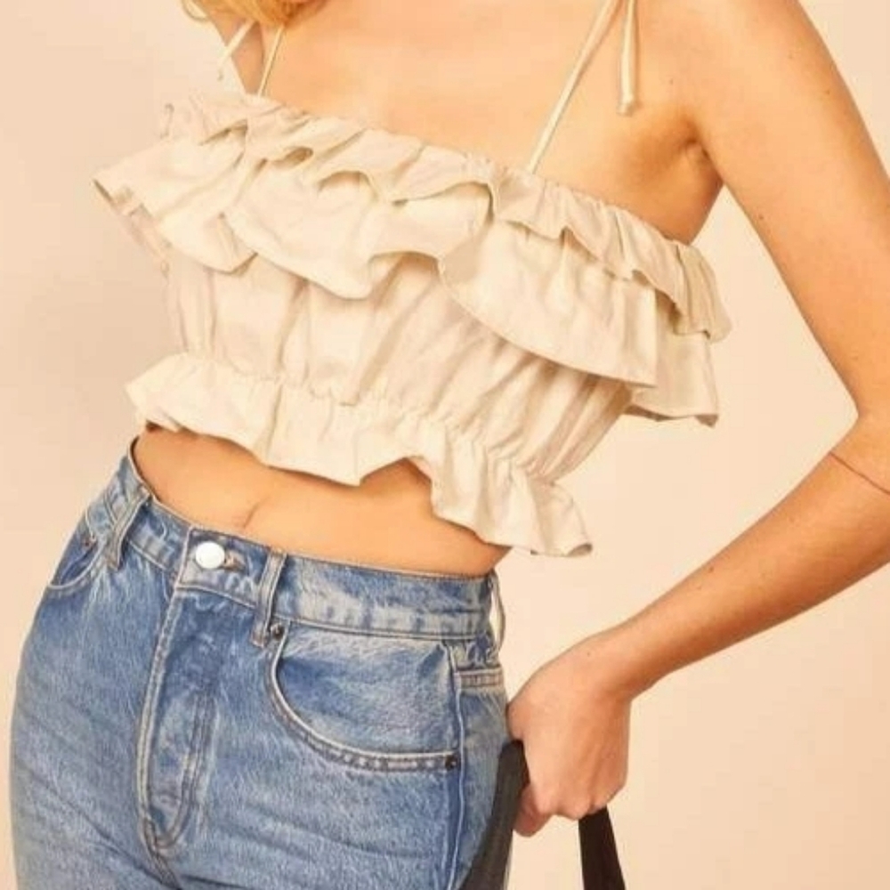 Aqua Cream Ruffle Crop Top
